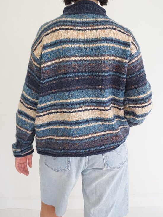 Vintage St John Bays Blue Stripe Sweater Coastal Chic Lagenlook Knit Texture XL - Picture 2 of 9